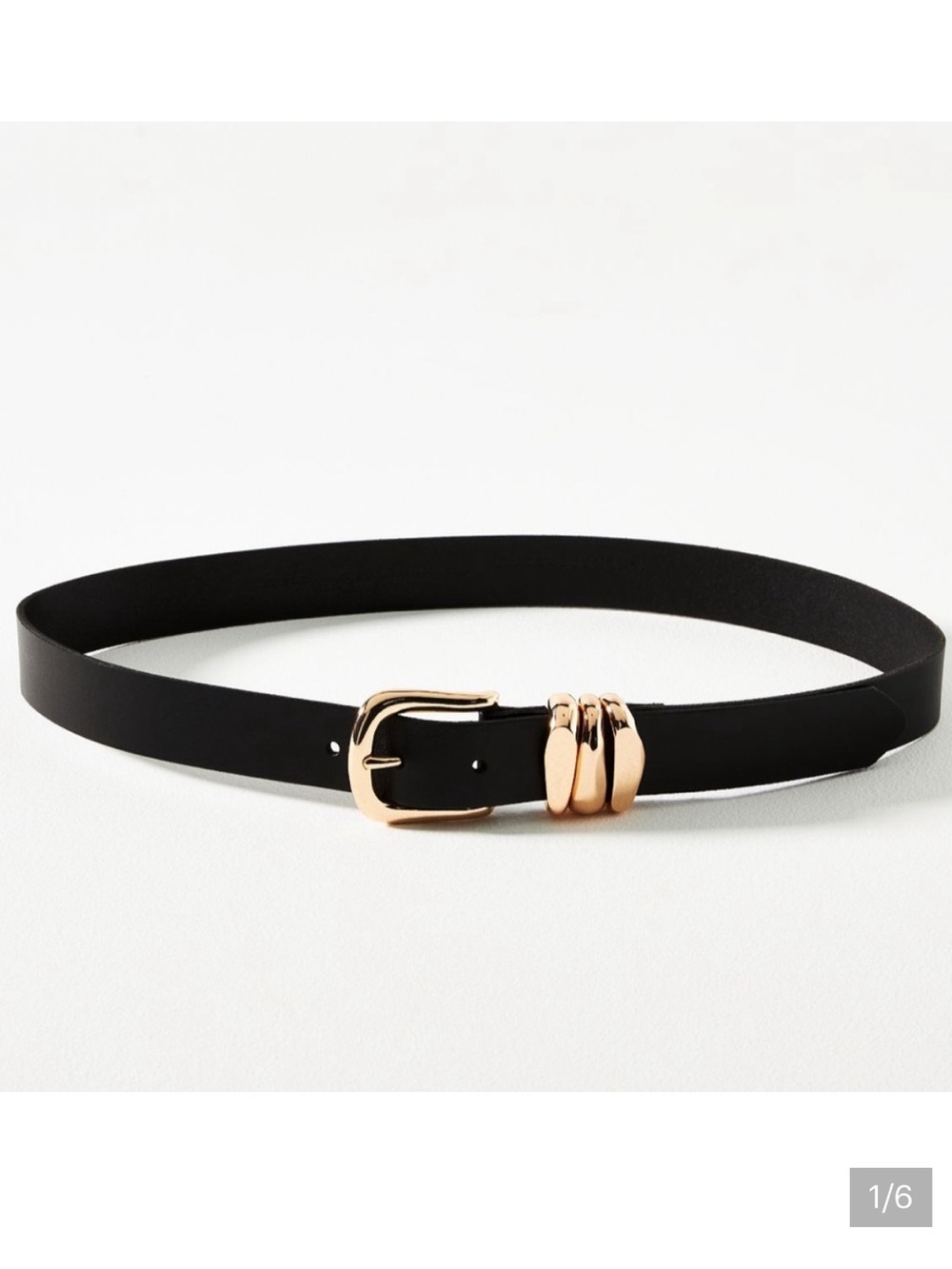 Anthropologie Basic Keeper Belt Black Women's Medium with Gold Buckle